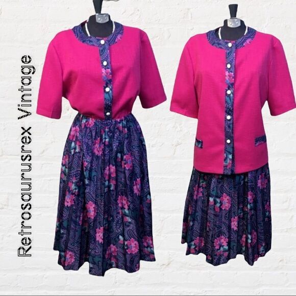 Vintage 1980's Hipster Accordion Skirt and Blouse Set by Pablo Collections,Large - Picture 1 of 6